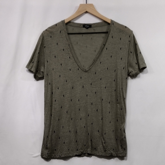 Rails Linen Cara V-neck Slub Knit Tee Womens M Sage Cactus Print Boho Retro 90s - Picture 2 of 9